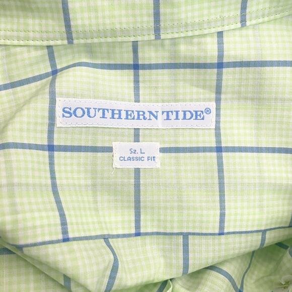 Southern Tide Mens Size Large Button Down Dress Shirt Plaid Green Blue White - Picture 9 of 10